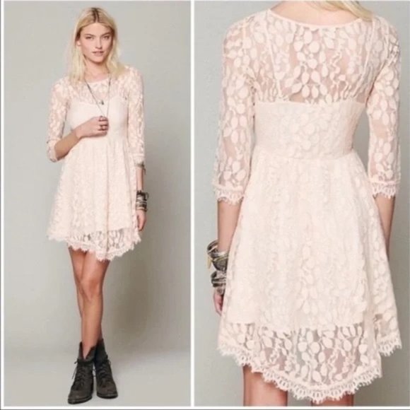 Free People Dresses & Skirts - Free People Dress with Lace Overlay - Peach - Size 0